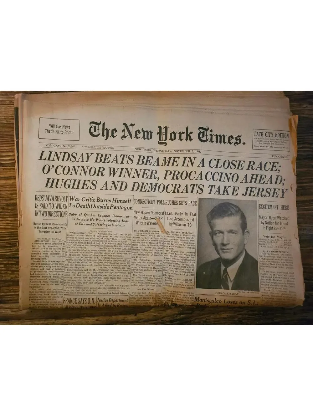 The New York Times , Nov 3, 1965 - Election coverage. Lindsay new NY governor